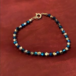 Blue and silver glass beaded bracelet